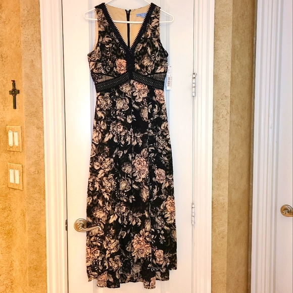 NWT Antonio Melani Floral Rosie High-Low Midi Dress Black & Blush Pink - Picture 2 of 8
